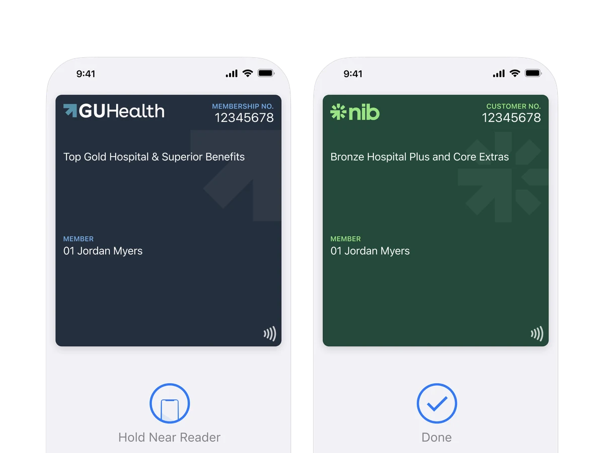GU Health and nib Apple Wallet passes