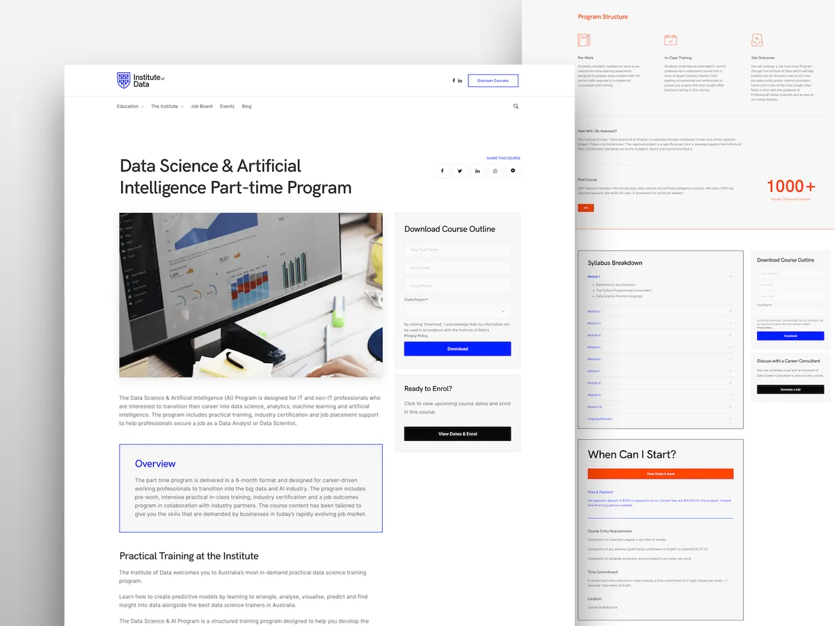 Institute of Data course page