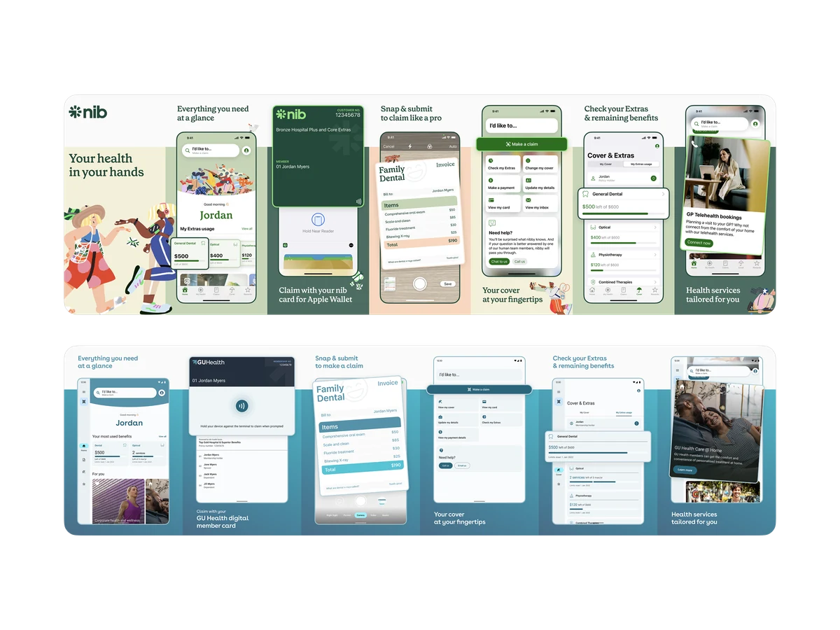 nib and GU Health store screenshots
