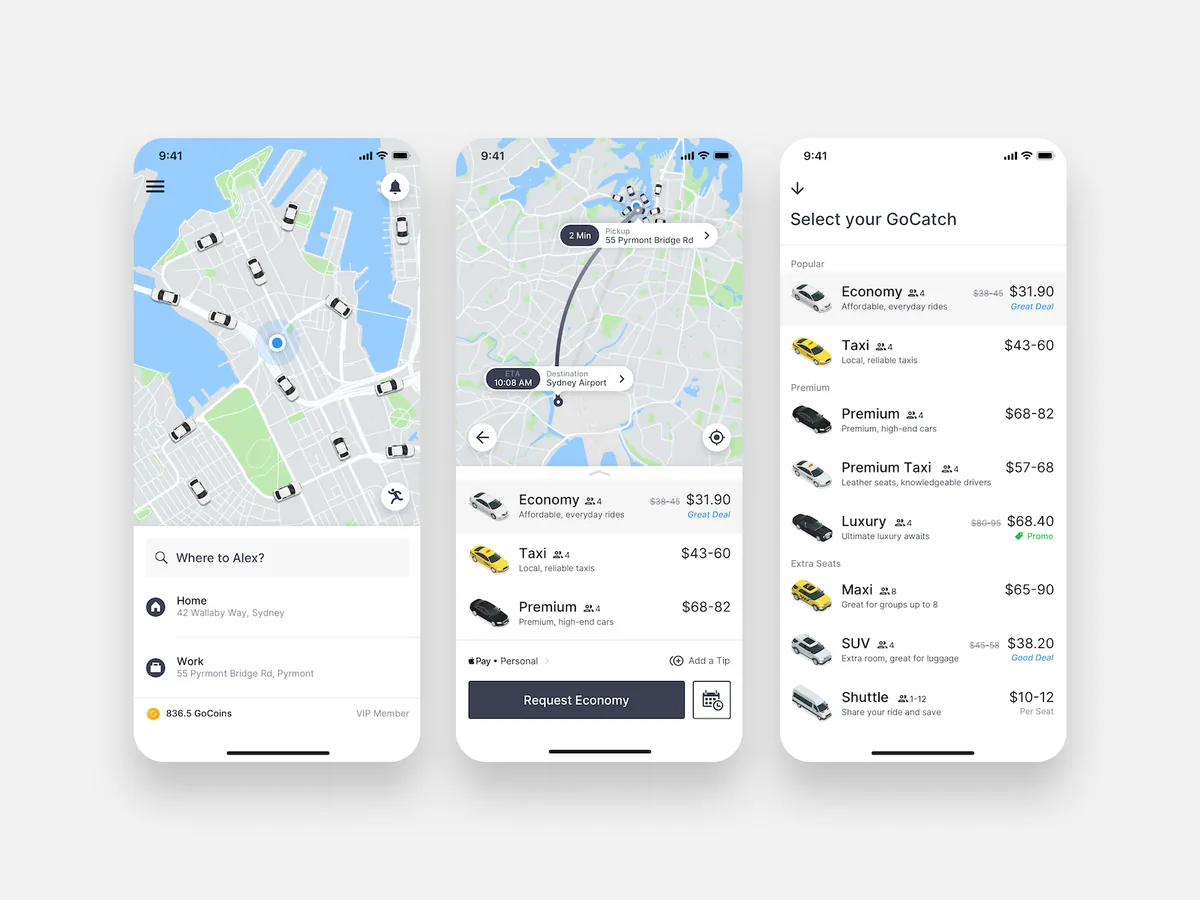 GoCatch vehicle selection and booking