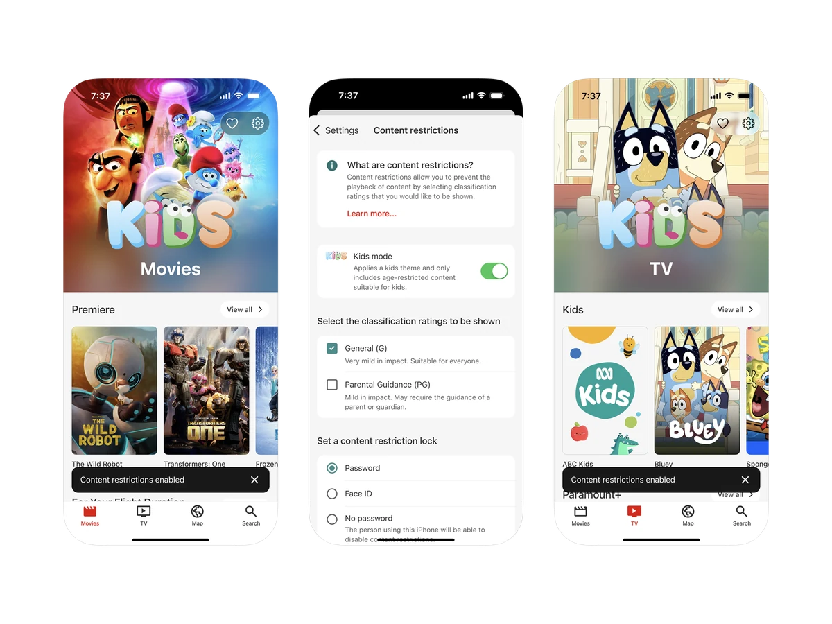 Qantas Entertainment Kids Mode