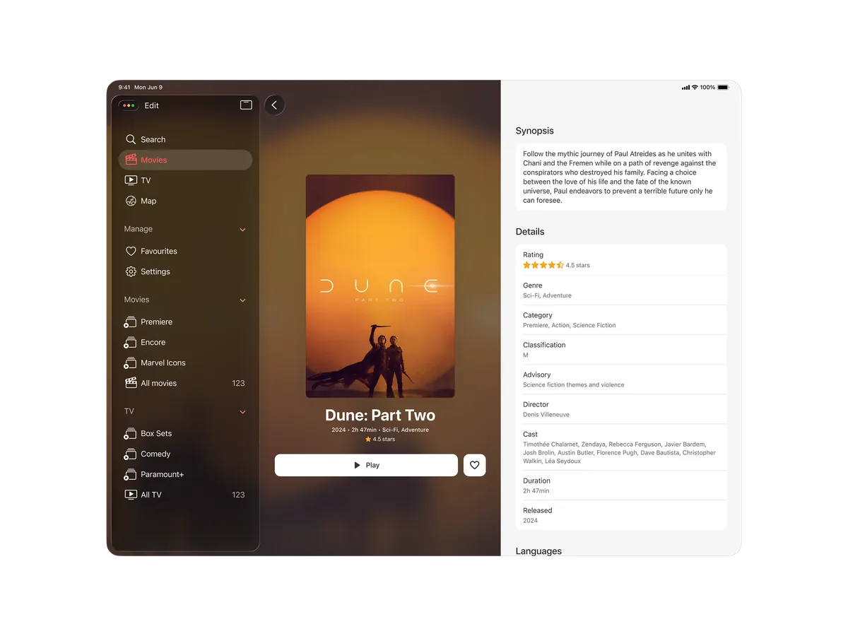 Qantas Entertainment movie detail on iPad