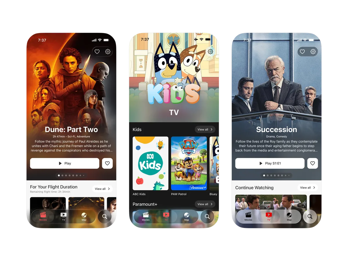 Qantas Entertainment Movies, Kids TV and TV screens